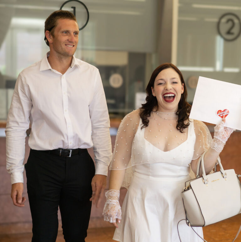 Sophia and Zach after getting their marriage license