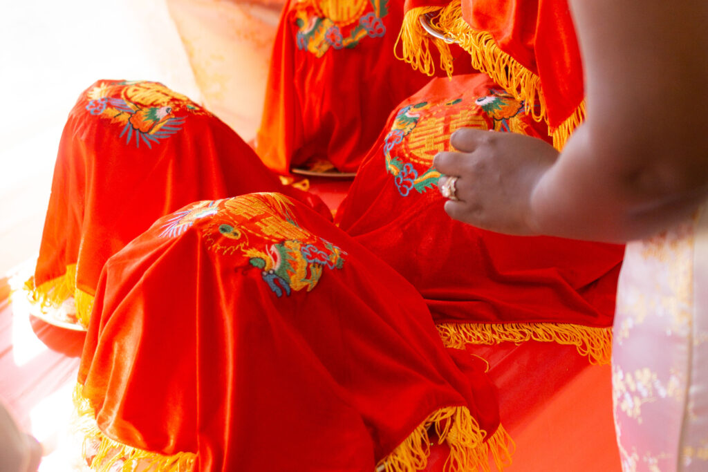 red cloth over tea ceremony gift trays