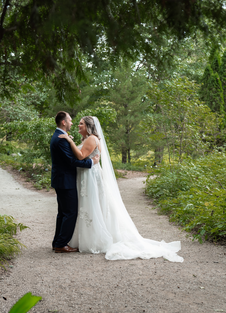 candid wedding photo of bride and groom