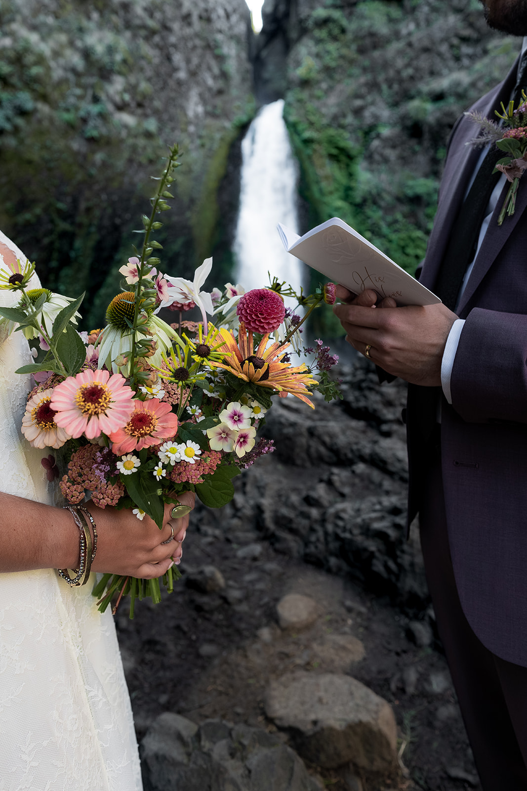 bouquet and vow book from elopement at columbia river gorge