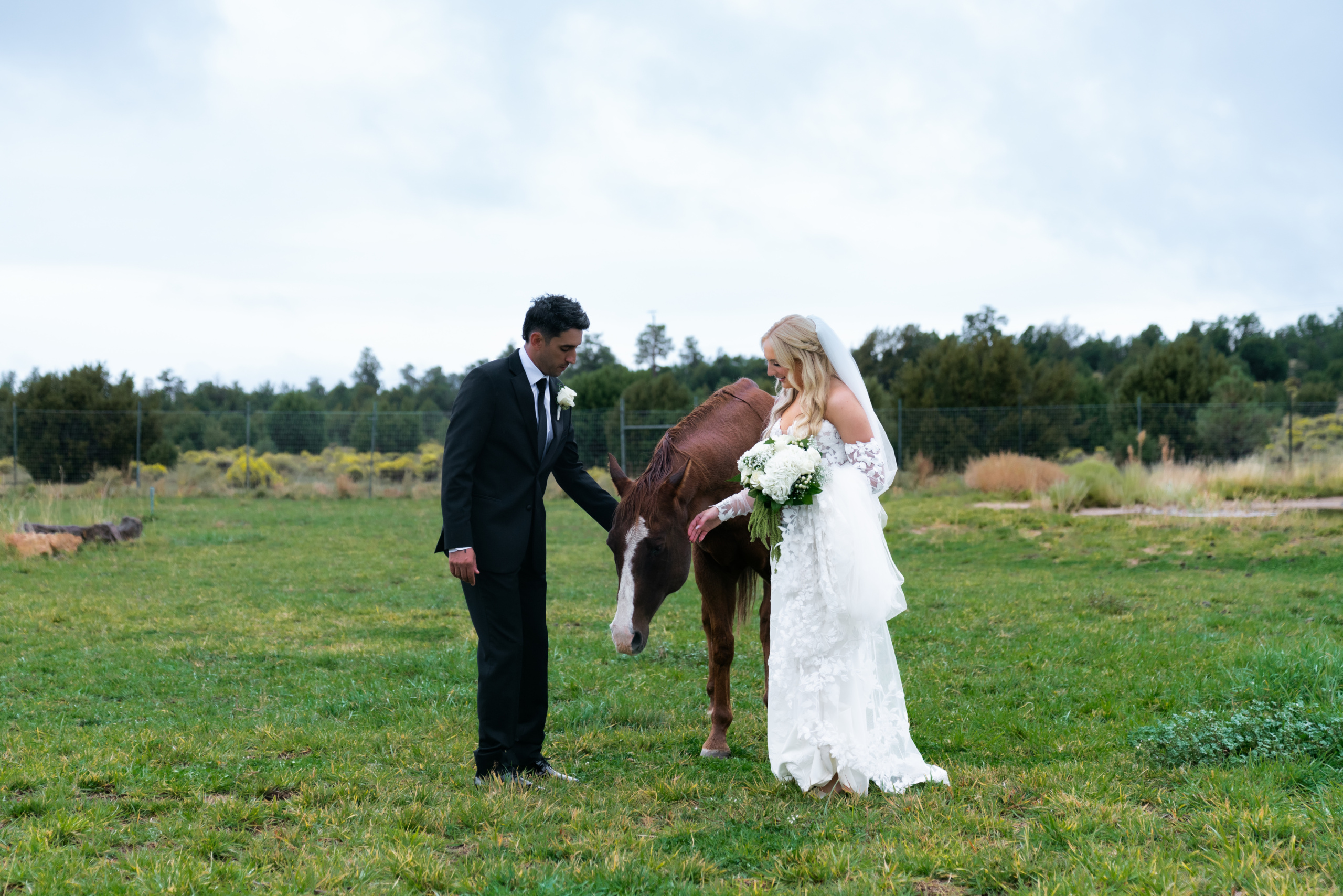 bride and groom on wedding day at sycamore wedding venue in flagstaff