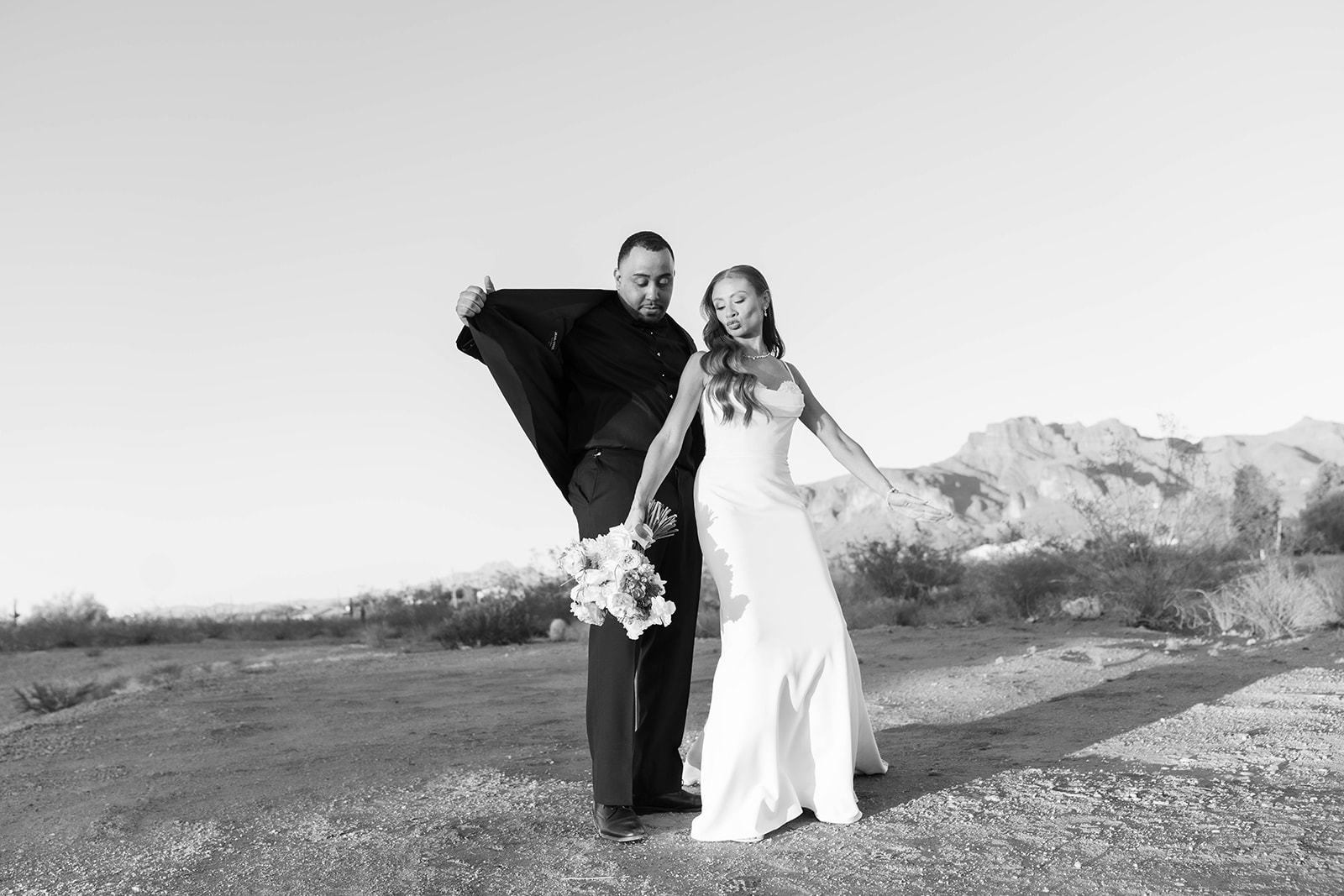 couple dancing at desert view wedding